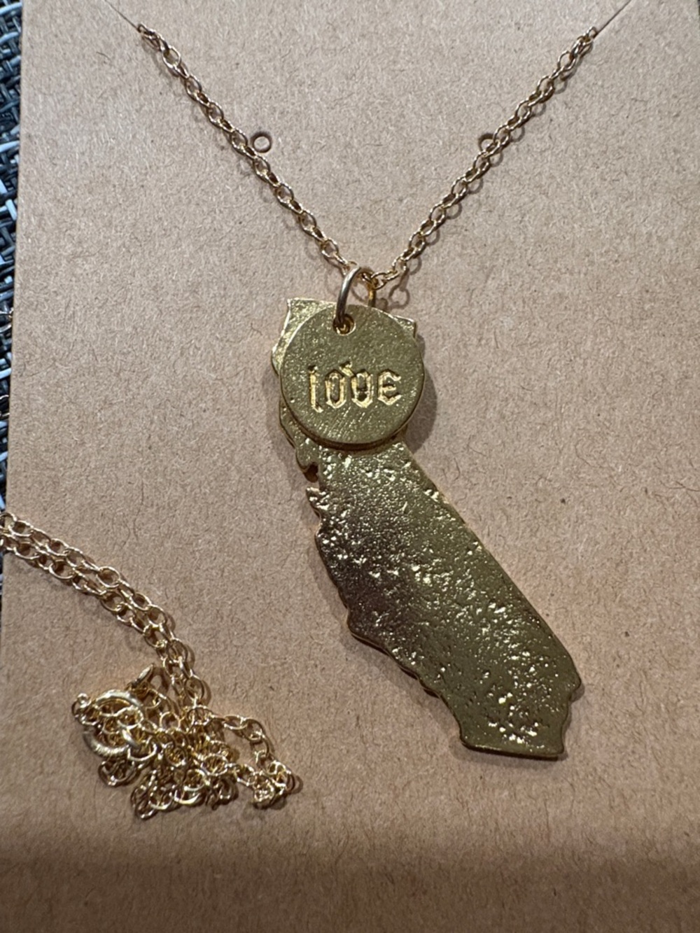 Gold California State + LOVE Pendant Necklace
